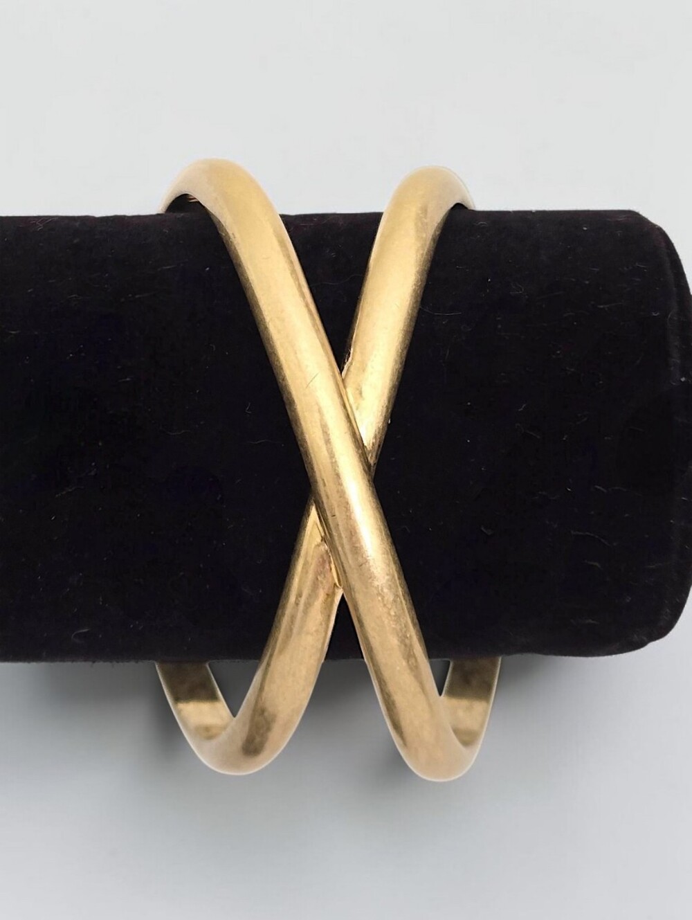 JCM Gold Tone Crossover Cuff Bracelet Wide X Crisscross Modern Sculptural 7.25"